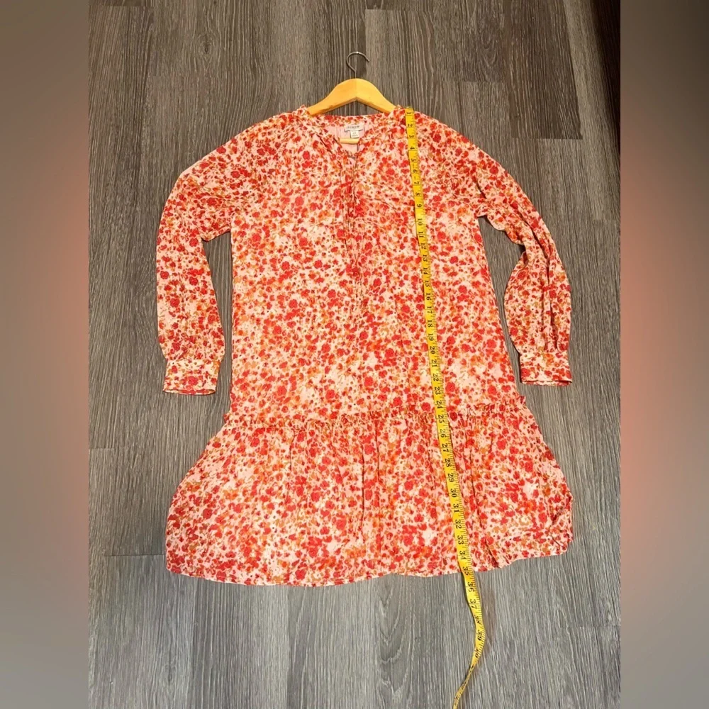 J. Crew Red and White Tiered Bishop Sleeve Dress